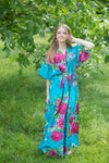 Teal Best of both the worlds Style Caftan in Large Fuchsia Floral Blossom Pattern