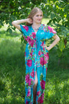 Teal Beach Days Style Caftan in Large Fuchsia Floral Blossom