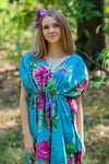 Teal Magic Sleeves Style Caftan in Large Fuchsia Floral Blossom Pattern