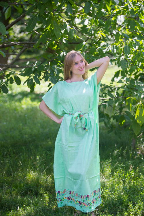 Mint Divinely Simple Style Caftan in Little Chirpies Pattern|Mint Divinely Simple Style Caftan in Little Chirpies Pattern|Little Chirpies