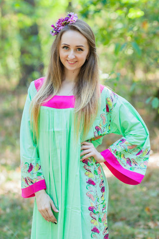 Mint Fire Maiden Style Caftan in Little Chirpies Pattern