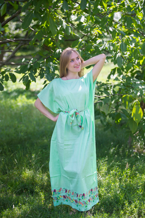 Mint Divinely Simple Style Caftan in Little Chirpies Pattern