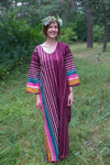 Burgundy The Unwind Style Caftan in Multicolored Stripes Pattern