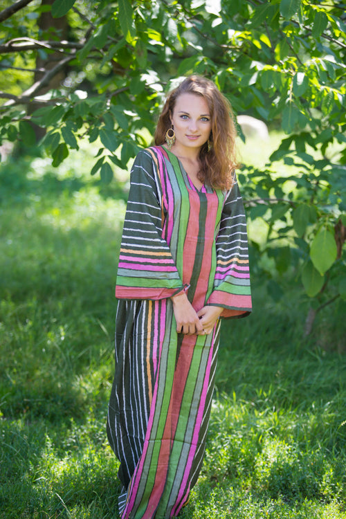Green The Glow-within Style Caftan in Multicolored Stripes Pattern|Green The Glow-within Style Caftan in Multicolored Stripes Pattern|Multicolored Stripes