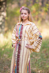 Light Yellow Oriental Delight Style Caftan in Multicolored Stripes Pattern