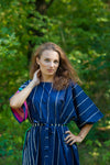 Navy Blue Mademoiselle Style Caftan in Multicolored Stripes Pattern