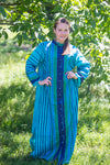 Teal Charming Collars Style Caftan in Multicolored Stripes Pattern