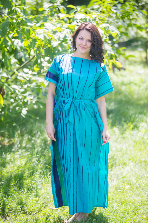 Teal Divinely Simple Style Caftan in Multicolored Stripes Pattern|Teal Divinely Simple Style Caftan in Multicolored Stripes Pattern|Multicolored Stripes