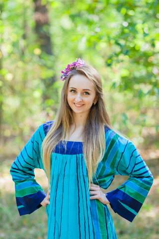 Teal Fire Maiden Style Caftan in Multicolored Stripes Pattern