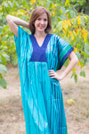 Teal Flowing River Style Caftan in Multicolored Stripes Pattern