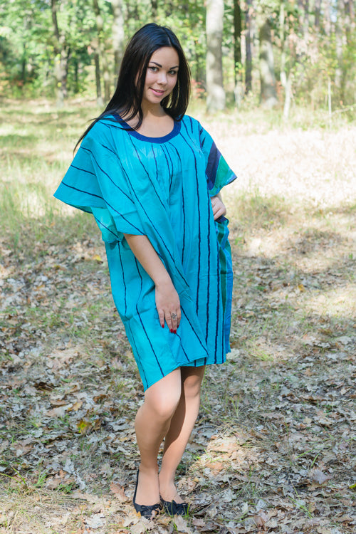 Teal Summer Celebration Style Caftan in Multicolored Stripes Pattern