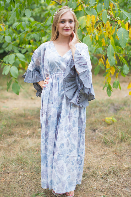 Gray Pretty Princess Style Caftan in Ombre Fading Leaves Pattern
