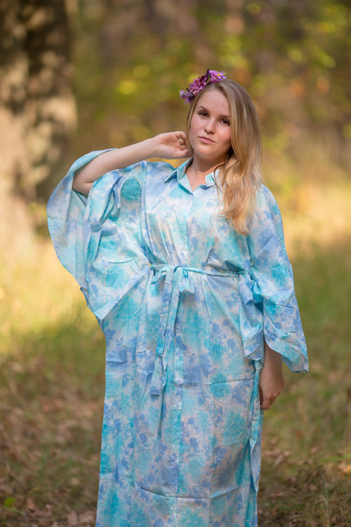 Light Blue Oriental Delight Style Caftan in Ombre Fading Leaves Pattern|Light Blue Oriental Delight Style Caftan in Ombre Fading Leaves Pattern|Ombre Fading Leaves