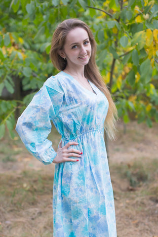 Light Blue Shape Me Pretty Style Caftan in Ombre Fading Leaves Pattern