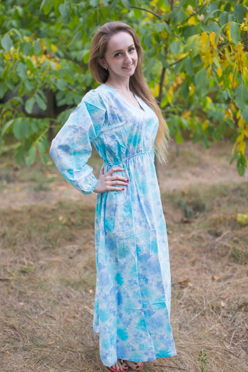 Light Blue Shape Me Pretty Style Caftan in Ombre Fading Leaves Pattern