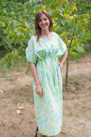 Mint Cut Out Cute Style Caftan in Ombre Fading Leaves Pattern