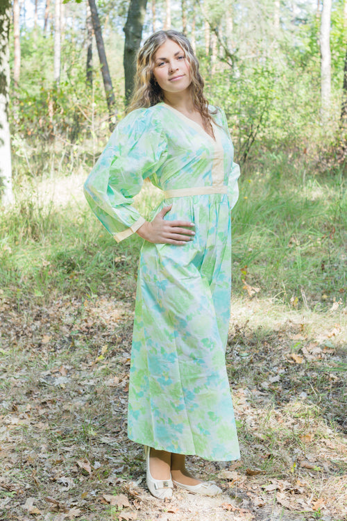 Mint My Peasant Dress Style Caftan in Ombre Fading Leaves Pattern