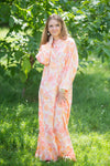 Peach Charming Collars Style Caftan in Ombre Fading Leaves Pattern