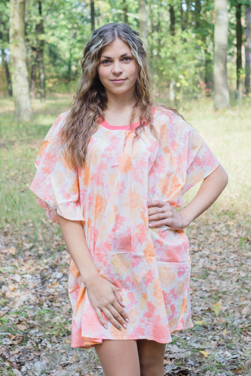 Peach Summer Celebration Style Caftan in Ombre Fading Leaves Pattern|Peach Summer Celebration Style Caftan in Ombre Fading Leaves Pattern|Ombre Fading Leaves