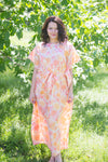 Peach Divinely Simple Style Caftan in Ombre Fading Leaves Pattern