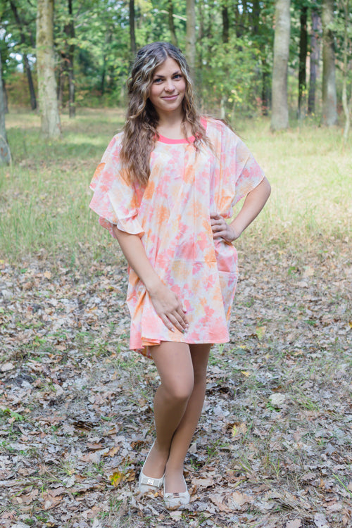 Peach Summer Celebration Style Caftan in Ombre Fading Leaves Pattern