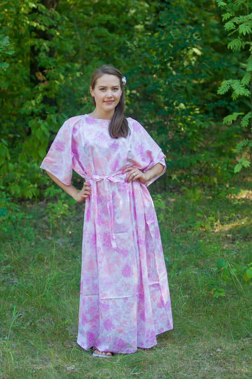 Pink Mademoiselle Style Caftan in Ombre Fading Leaves Pattern