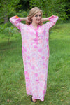 White Pink Simply Elegant Style Caftan in Ombre Fading Leaves Pattern