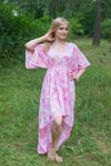 White Pink High Low Wind Flow Style Caftan in Ombre Fading Leaves Pattern