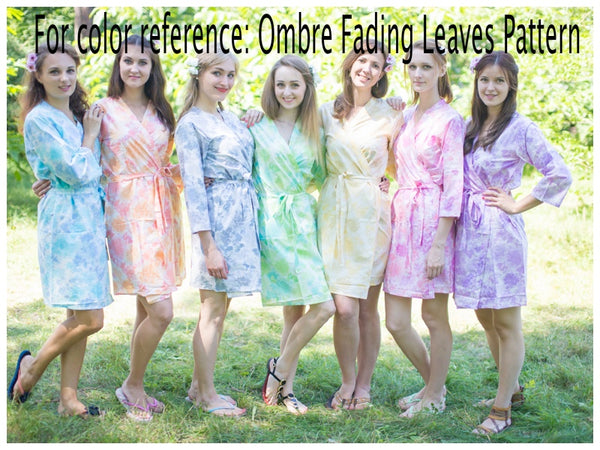 Mismatched Ombre Fading Leaves Patterned Bridesmaids Robes in Soft Tones