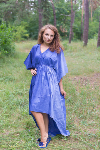 Dark Blue High Low Wind Flow Style Caftan in Ombre TieDye Pattern