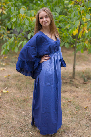 Dark Blue Frill Lovers Style Caftan in Ombre TieDye Pattern