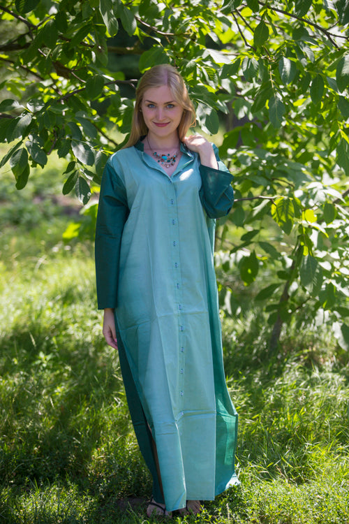 Green Charming Collars Style Caftan in Ombre TieDye Pattern
