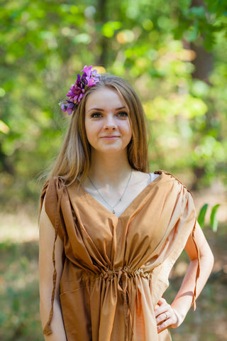 Khaki Magic Sleeves Style Caftan in Ombre TieDye Pattern