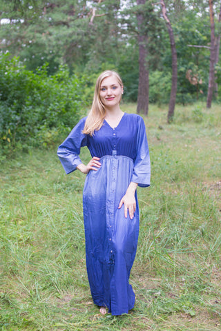 Dark Blue Button Me Down Style Caftan in Ombre TieDye Pattern