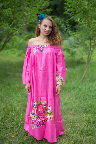 Dark Pink Serene Strapless Style Caftan in One Long Flower Pattern