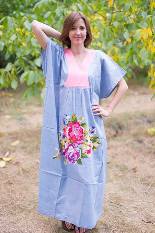 Gray Flowing River Style Caftan in One Long Flower Pattern