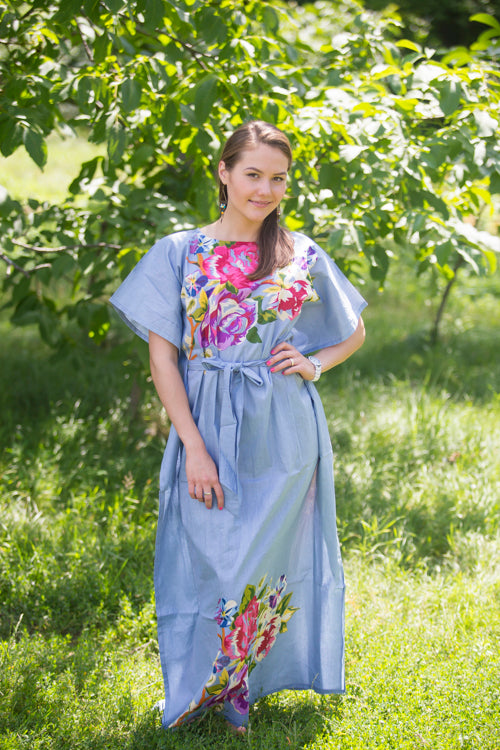 Gray Divinely Simple Style Caftan in One Long Flower Pattern