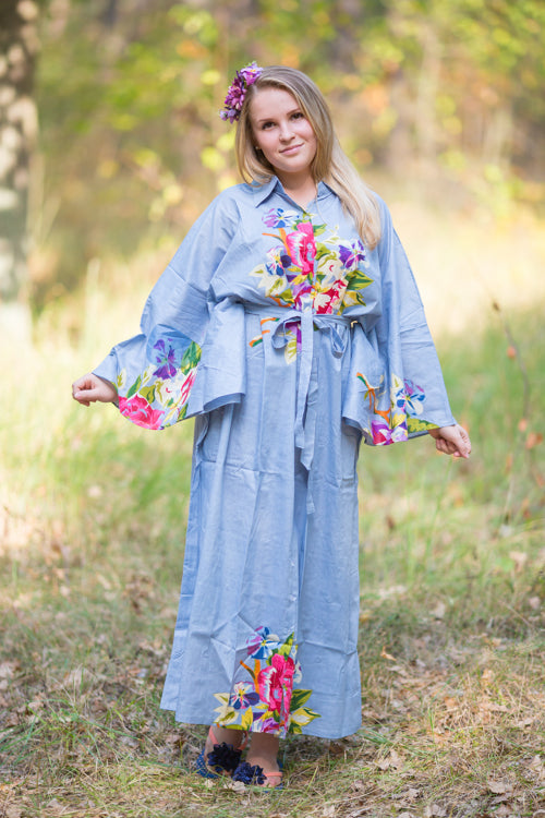 Gray Oriental Delight Style Caftan in One Long Flower Pattern|Gray Oriental Delight Style Caftan in One Long Flower Pattern|One Long Flower