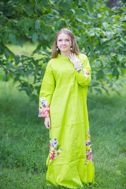 Green Charming Collars Style Caftan in One Long Flower Pattern|Green Charming Collars Style Caftan in One Long Flower Pattern|One Long Flower