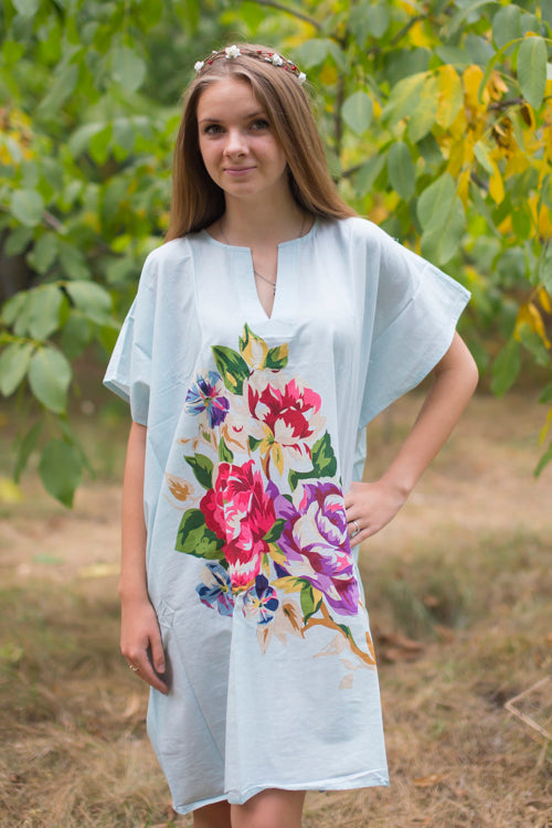 Light Blue Sunshine Style Caftan in One Long Flower Pattern