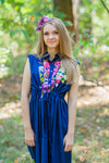 Navy Blue Cool Summer Style Caftan in One Long Flower Pattern