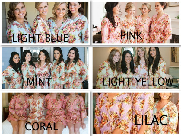 Mismatched Floral Posy Patterned Bridesmaids Robes in Dusty Tones
