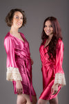 Raspberry Satin Robe with Ivory Lace Accented Cuffs