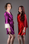 Purple Satin Robe with Ivory Lace Accented Cuffs