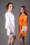 Orange Satin Robe with Ivory Lace Accented Cuffs