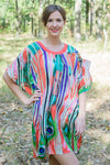 Coral Summer Celebration Style Caftan in Peacock Plumage Pattern