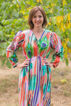 Coral Shape Me Pretty Style Caftan in Peacock Plumage Pattern
