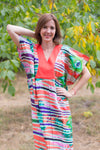 Coral Flowing River Style Caftan in Peacock Plumage Pattern