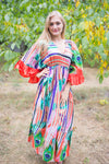 Coral Frill Lovers Style Caftan in Peacock Plumage Pattern