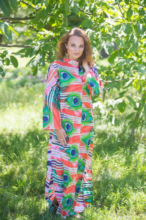 Coral Charming Collars Style Caftan in Peacock Plumage Pattern